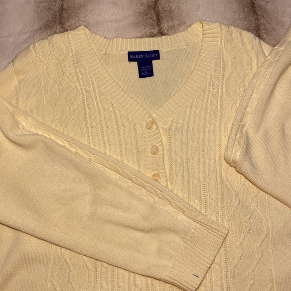 Karen Scott yellow Cotton v neck sweater pullover front buttons - Picture 9 of 9